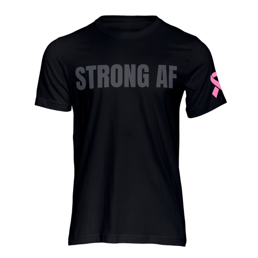 STRONG AF T-shirt black on black Cancer Ribbon